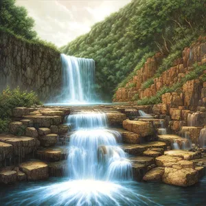 Serene Flowing Waterfall in Enchanting Forest