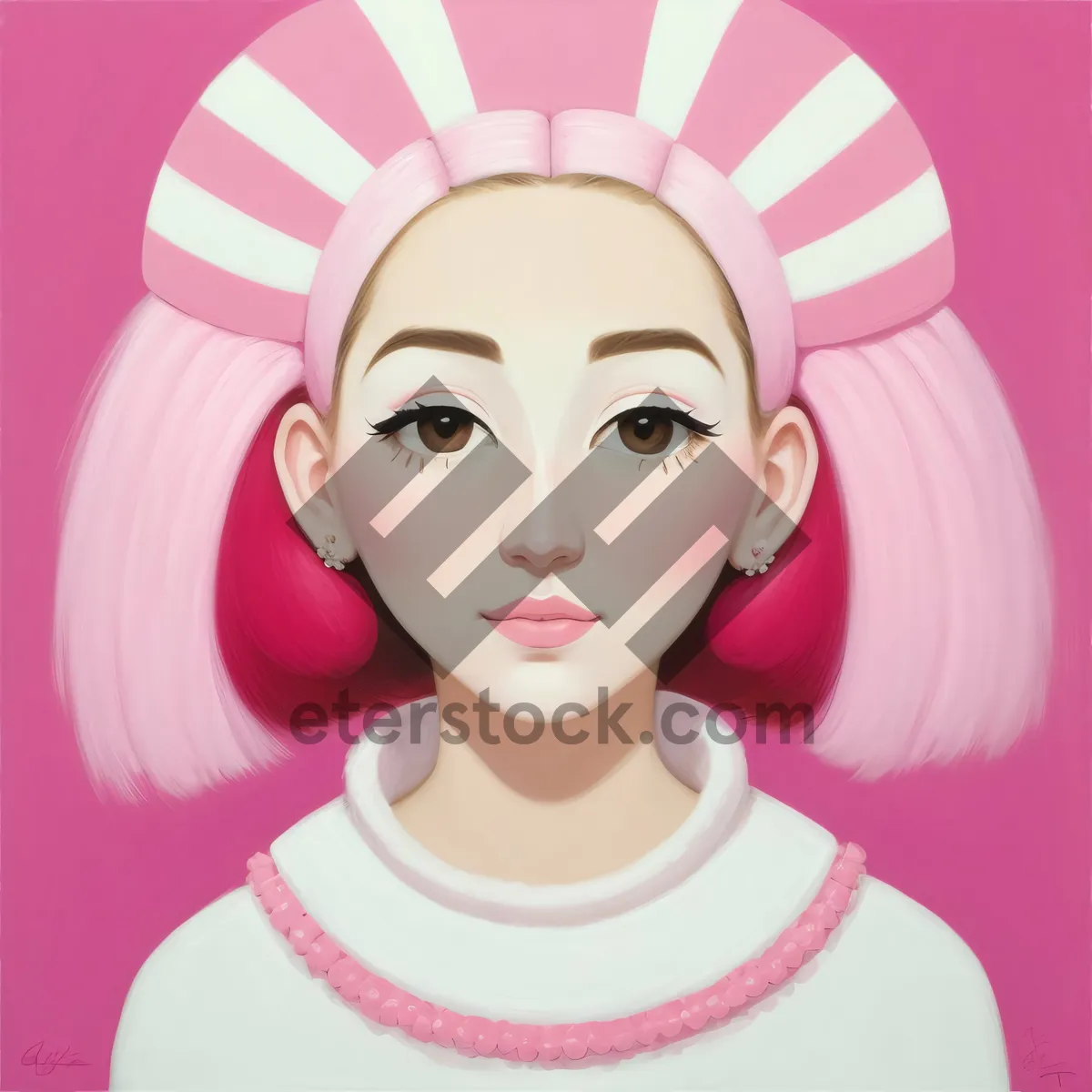 Picture of Cute Cartoon Housewife with Fashionable Cutout Face