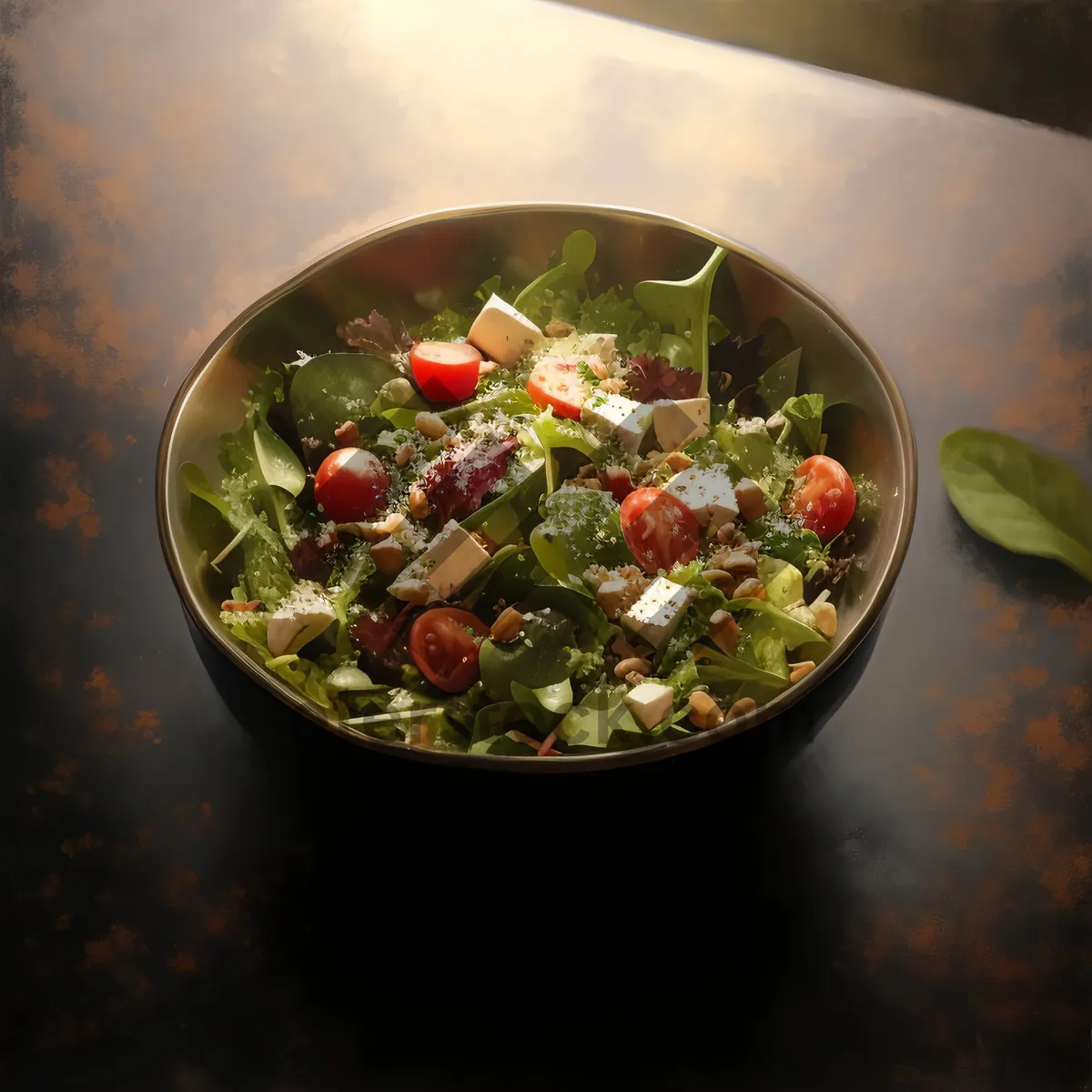 Picture of Fresh and healthy vegetarian bowl with vegetables and herbs