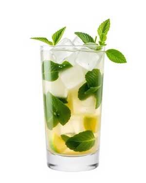 Fresh Lime Mint Cocktail with Ice in Glass