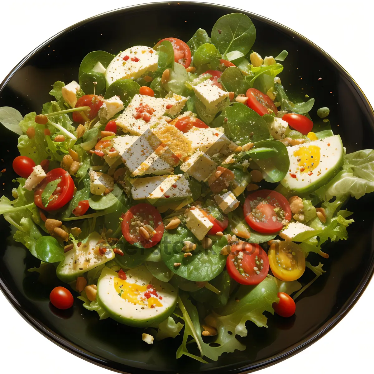 Picture of Tasty Vegetable Salad with Cheese and Olive Slices