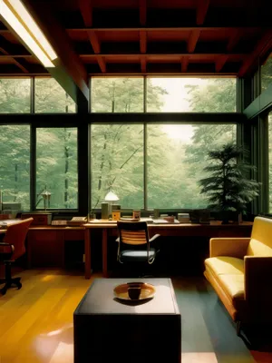 Modern Luxury Office Interior with Wood Furniture