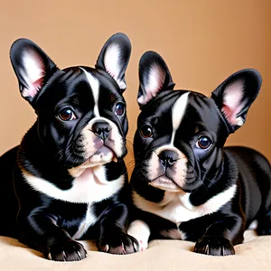 Cute Terrier Bulldog Puppy Sitting in Studio