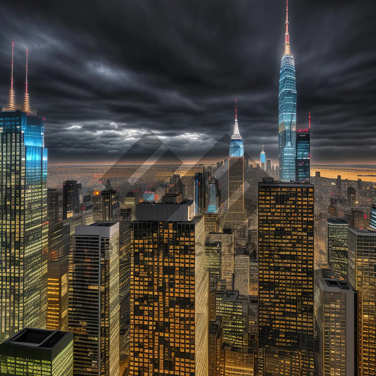 Picture of City Lights: Modern Business Tower in Night Skyline