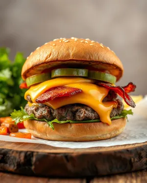 Grilled beef sandwich with lettuce and cheeseburger