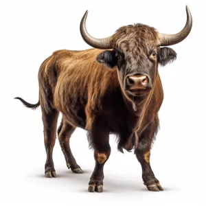 Brown Bull on a Farm with Horns