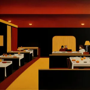 Modern Office Interior with Wooden Furniture and Lamp