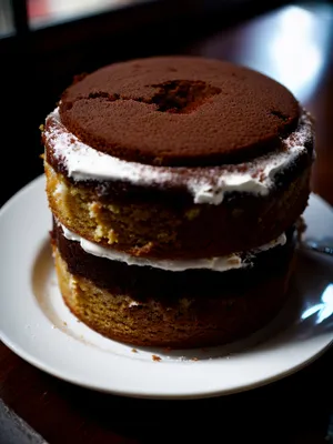 Delicious Morning Indulgence: Chocolate Cream Cake and Cappuccino