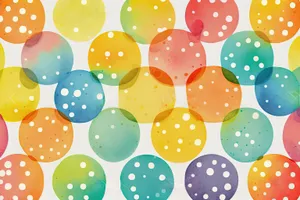 Graphic design pattern with circles and polka dots.