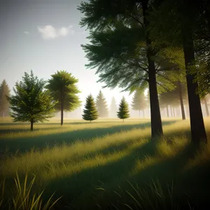Golden Sunset Over Serene Countryside Meadow