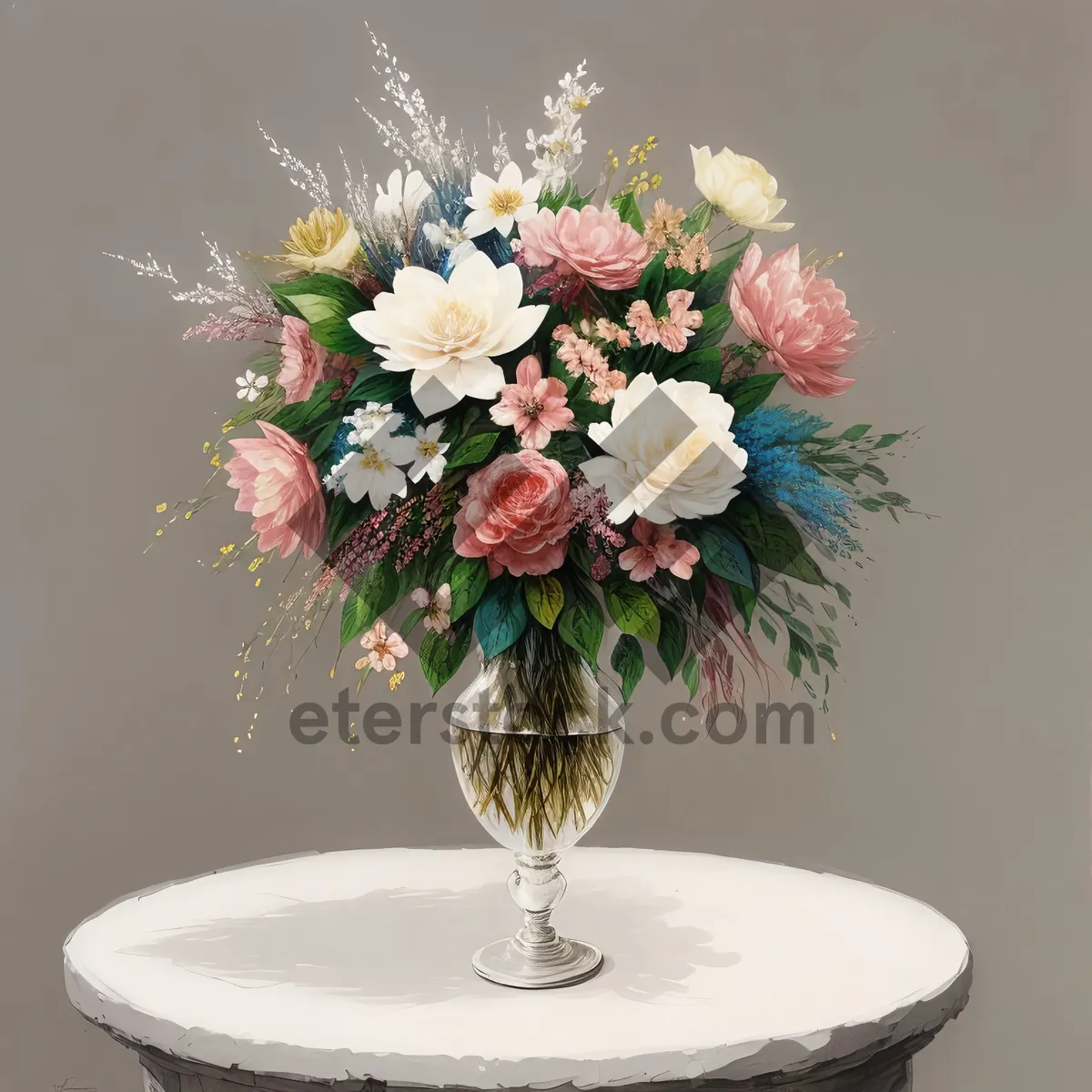 Picture of Romantic Wedding Bouquet in Glass Vase