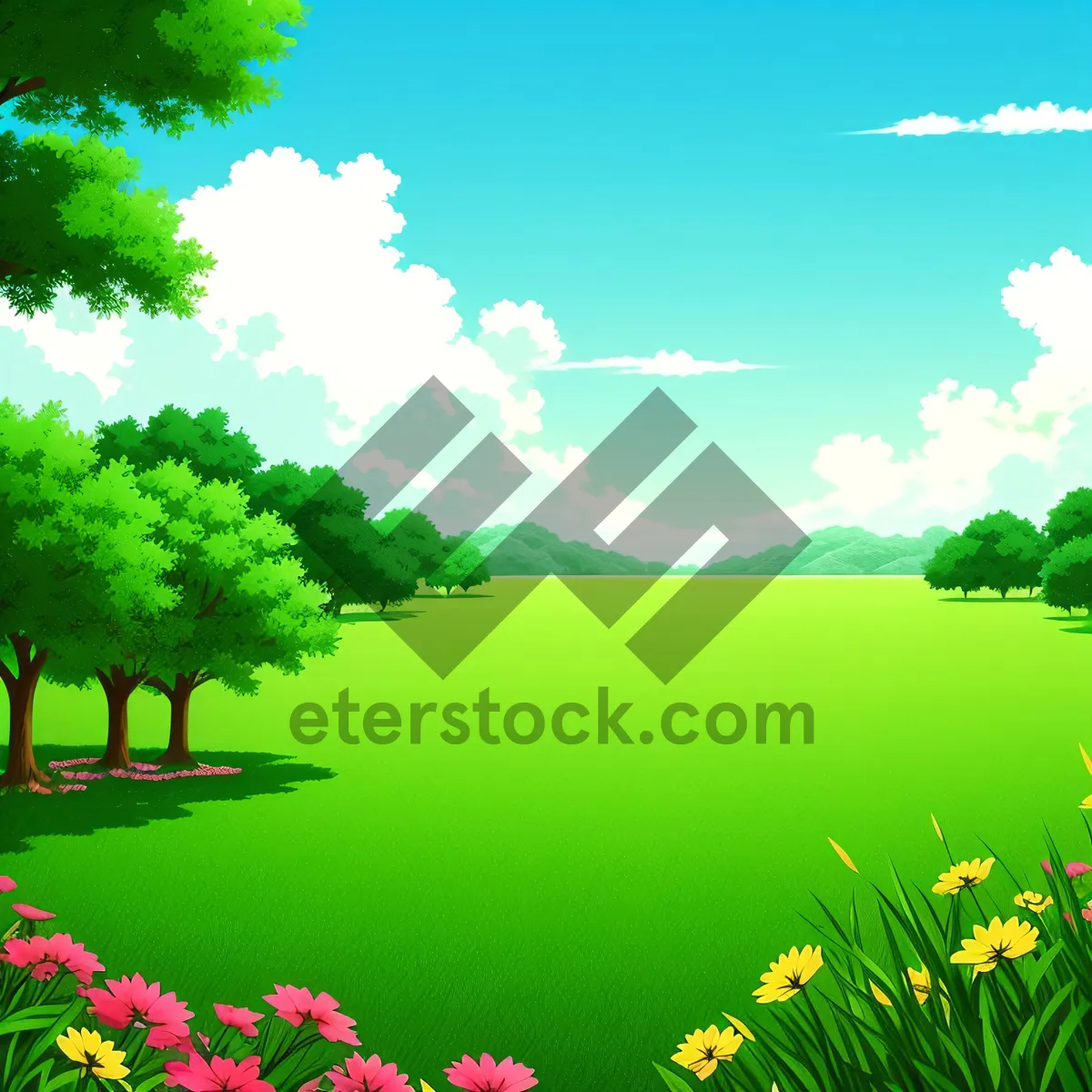 Picture of Serene countryside vista adorned with colorful wildflowers.
