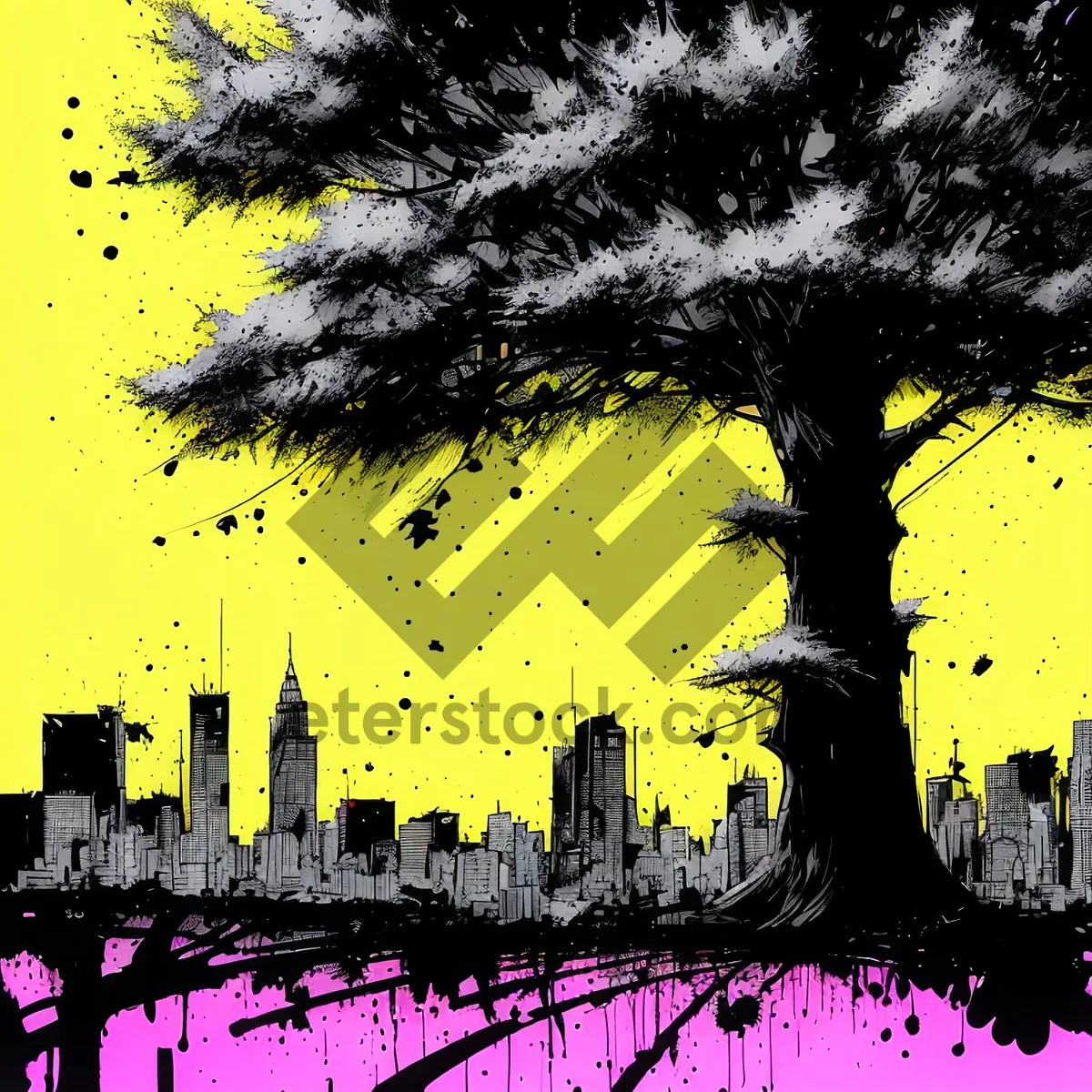 Picture of Grunge Silhouette Tree with Acrylic Texture