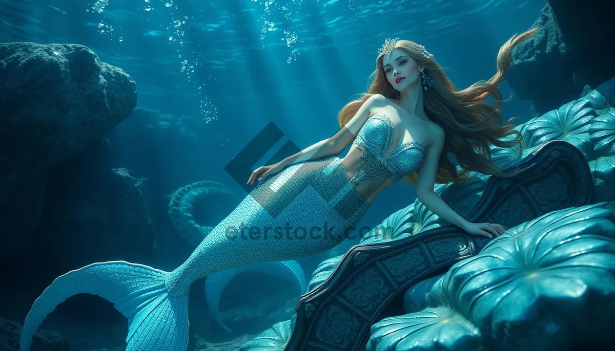 Picture of Attractive scuba diver exploring coral reef underwater.