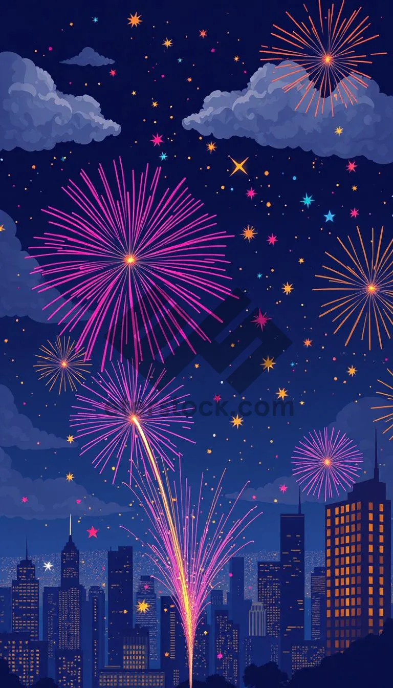 Picture of Fantasy Winter Night Sky Fireworks Celebration