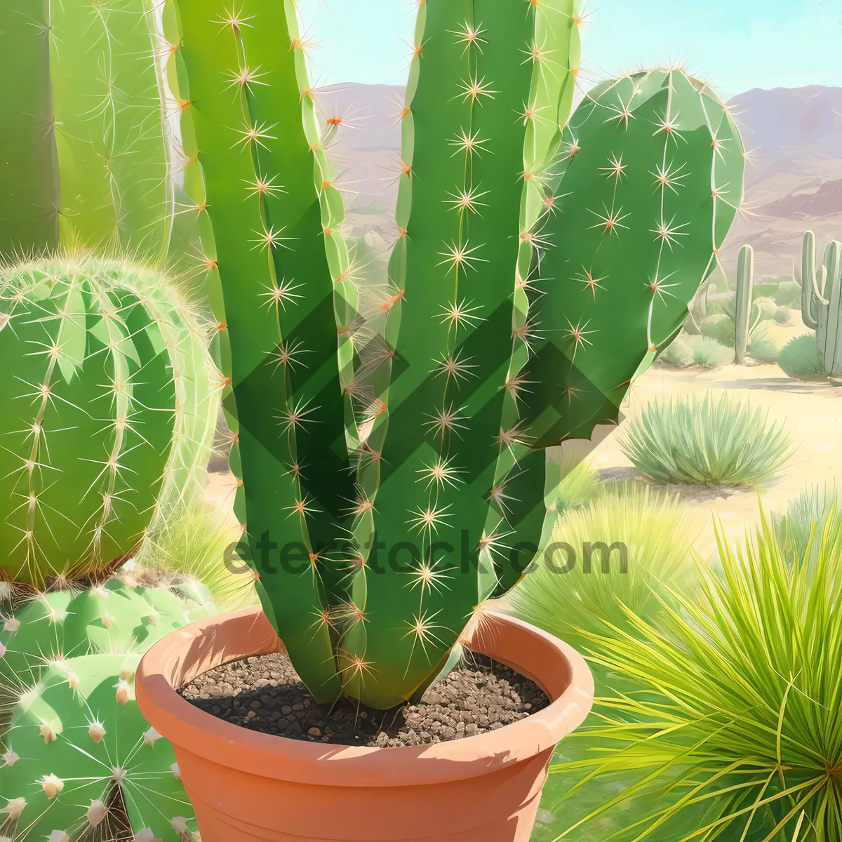 Picture of Vibrant Tropical Cactus Leaves in a Pot