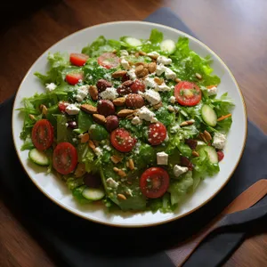 Delicious salad plate with fresh vegetables and cheese