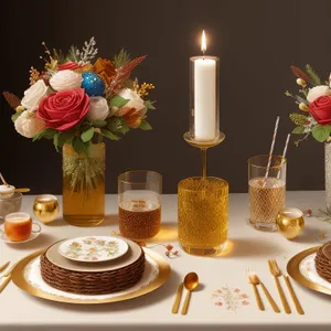 Luxury dinner table setting with candlelight ambiance.