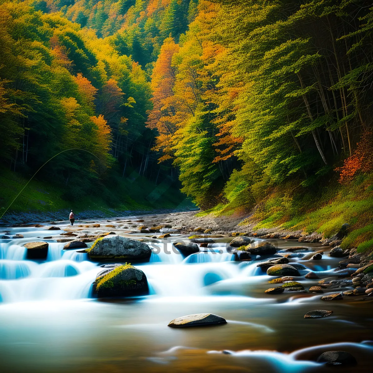 Picture of Enchanting Forest River amidst Serene Natural Landscape