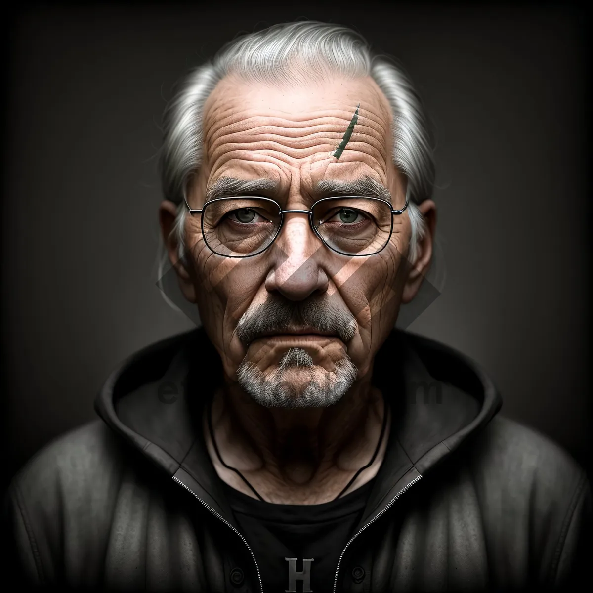 Picture of Serious Senior Man with Glasses: Grandfather Portrait