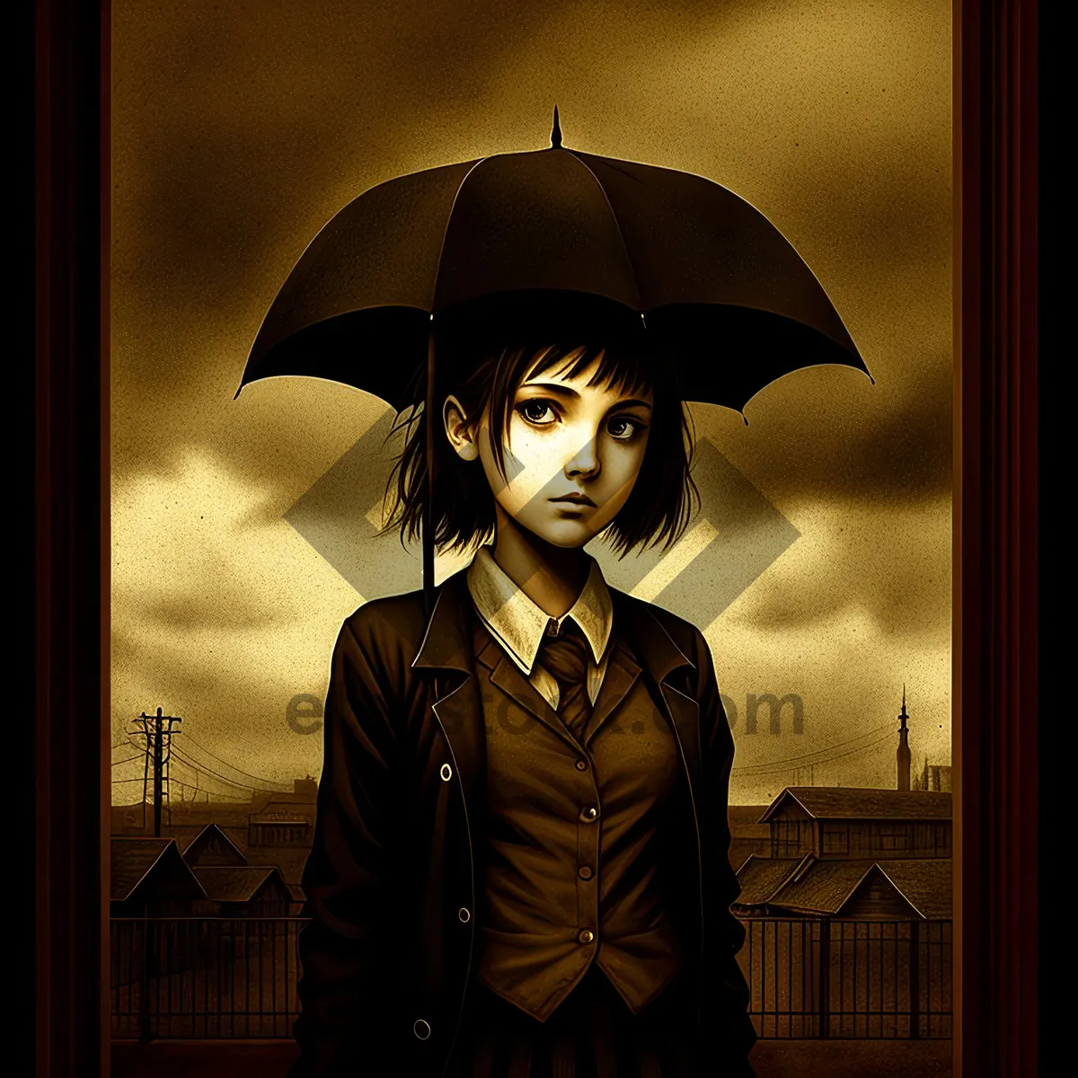 Picture of Stylish Adult Holding Protective Umbrella Outdoors