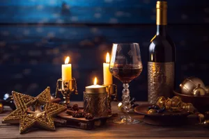 Restaurant party table with wine glasses and candles