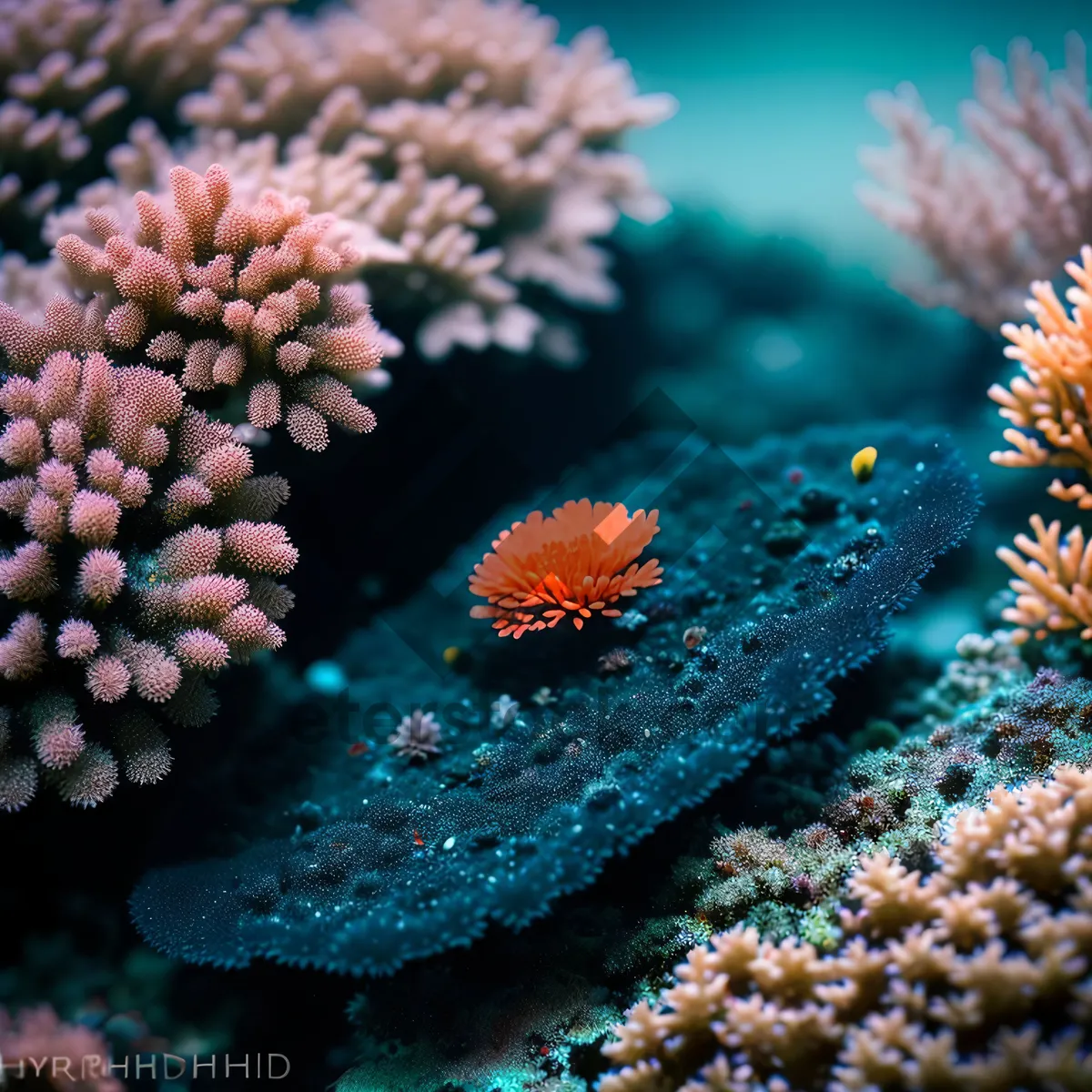 Picture of Colorful Underwater Coral Reef with Exotic Sea Urchin and Fish