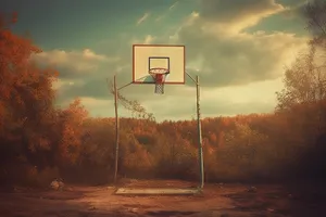 Silhouette Basketball Hoop Against Dramatic Sunset Sky