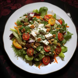 Healthy Vegetable Salad with Fresh Tomato and Olive