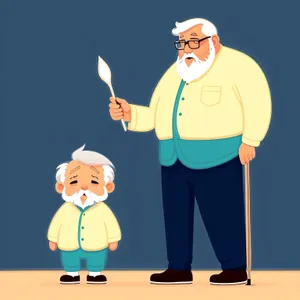 Grandfather and Boy in Playful Cartoon Scene