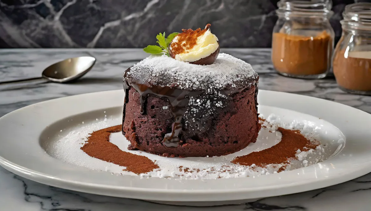 Picture of Delicious chocolate cake with fresh fruit slices