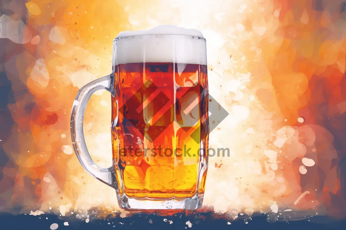 Picture of Golden beer in frosty glass with bubbles.