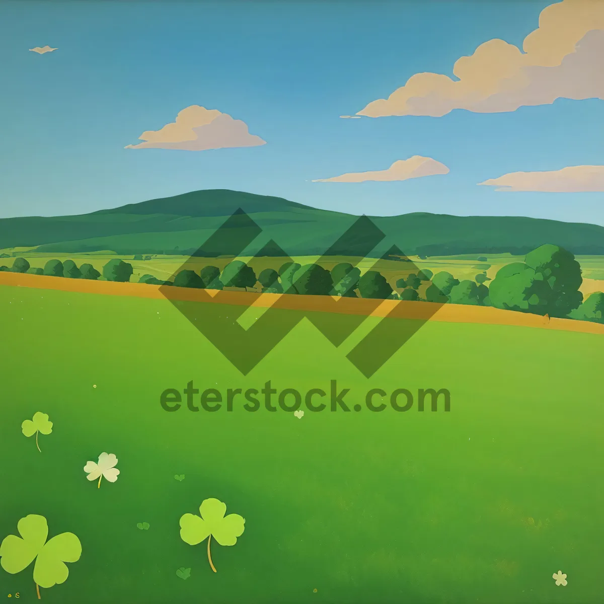 Picture of Vibrant Summer Countryside Landscape with Clear Sky