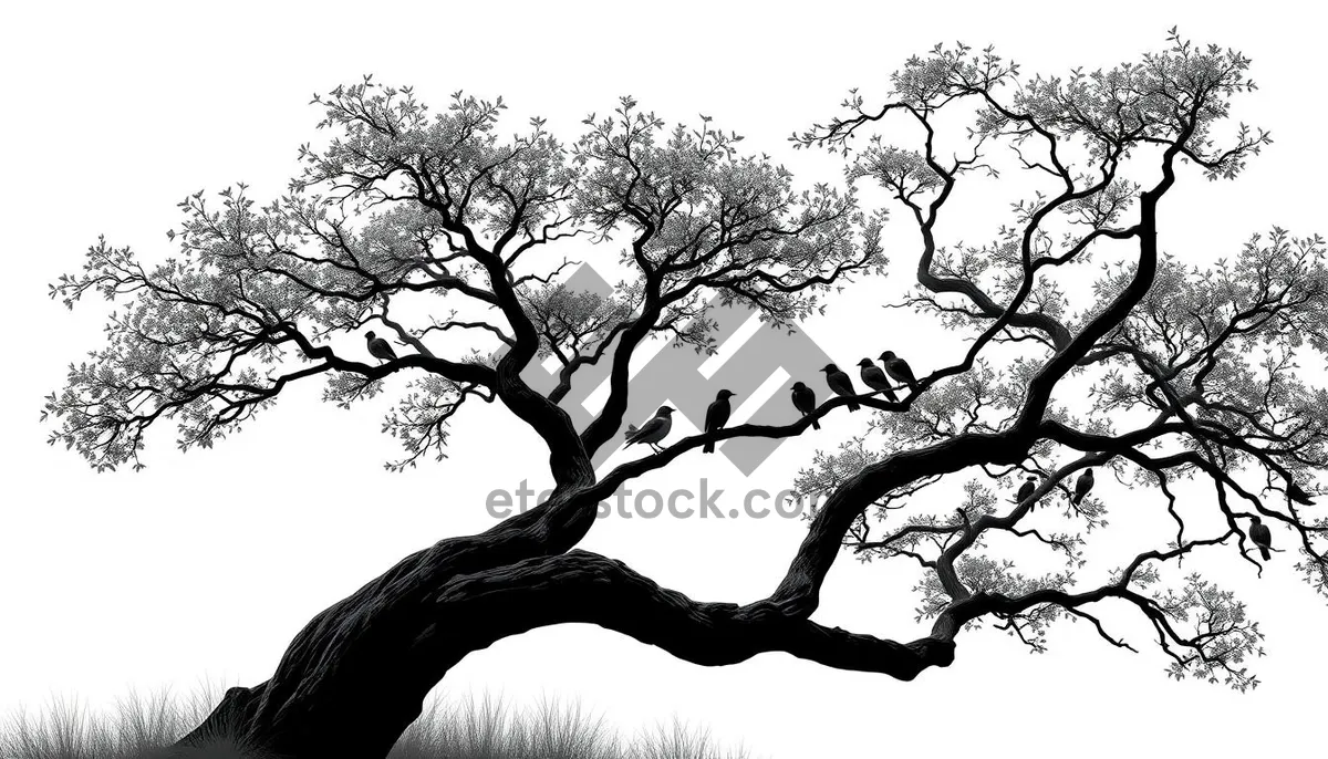 Picture of Silhouette of oak tree against sky in forest landscape.