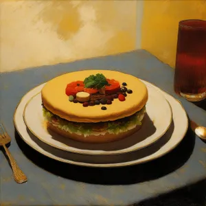 Healthy Gourmet Breakfast Plate with Cake and Bread