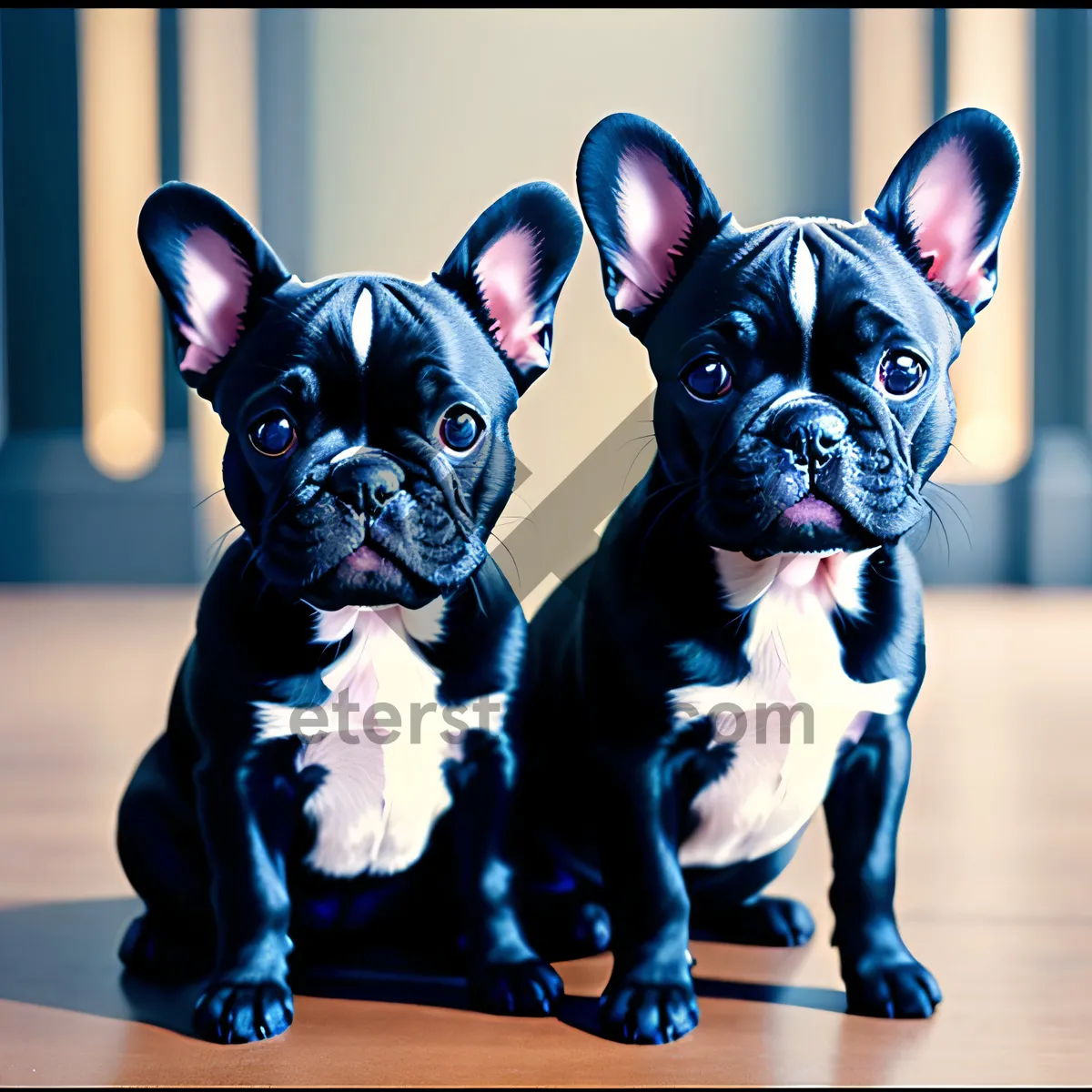 Picture of Cute Bulldog Puppy Portrait with Muzzle Restraint