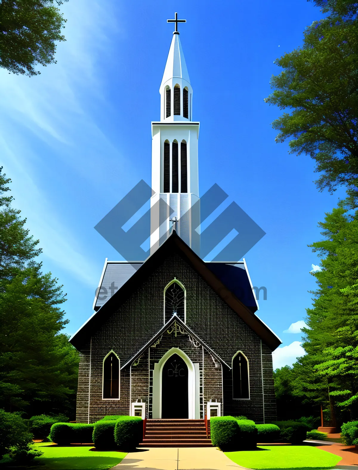 Picture of Vintage Cathedral Bell Tower Against Serene Sky