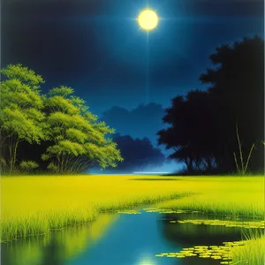 Serene Summer Reflection on Rural Lake