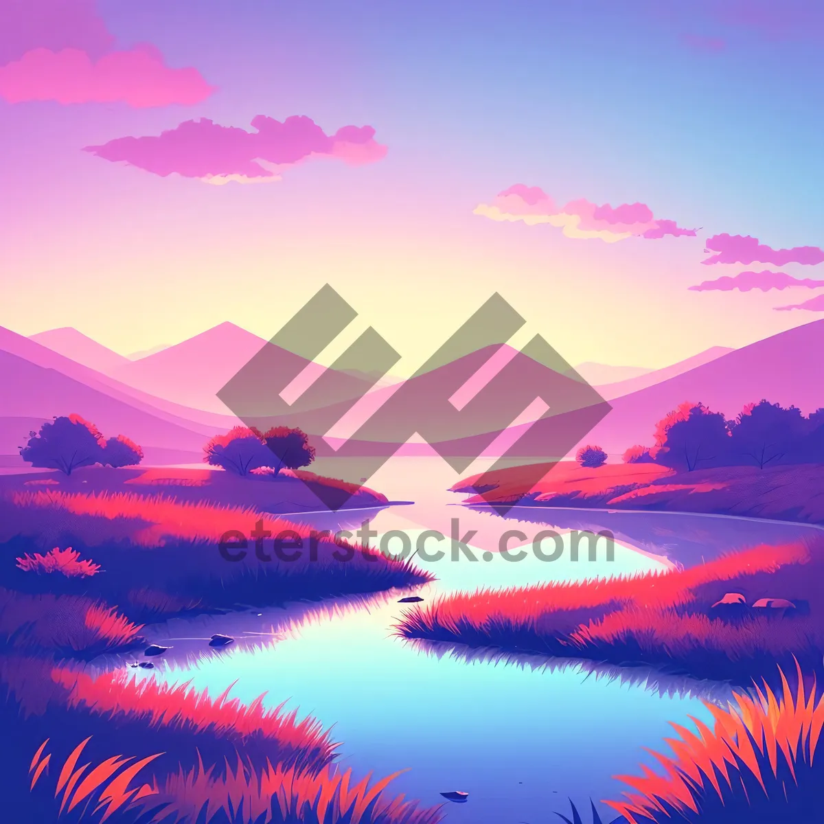 Picture of Vibrant Sunrise Over Serene Summer Landscape