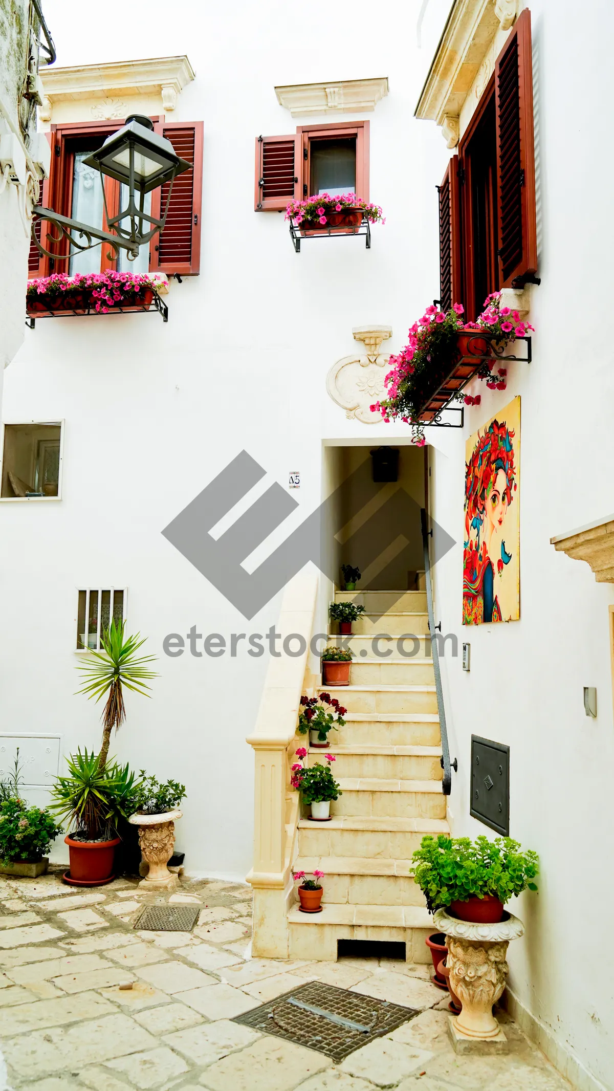 Picture of Cozy home balcony with holiday decorations and flowers