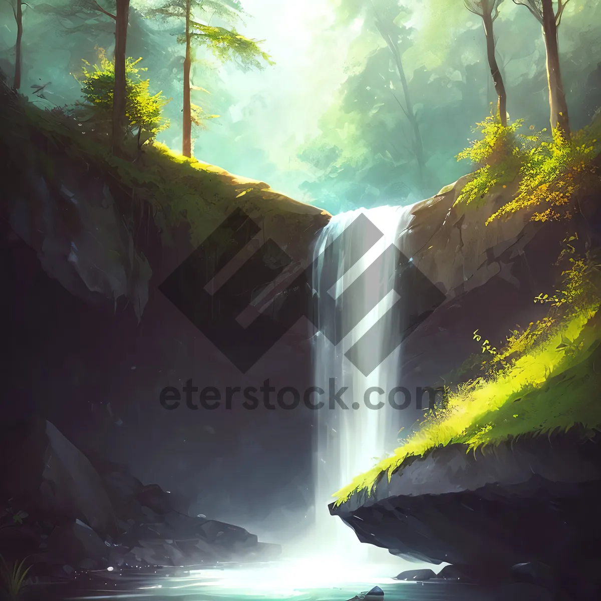 Picture of Serene Waterfall in Autumn Forest