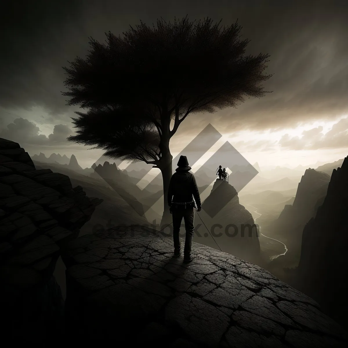 Picture of Serenity at Sunset: Mountain Landscape with Silhouette of Yucca
