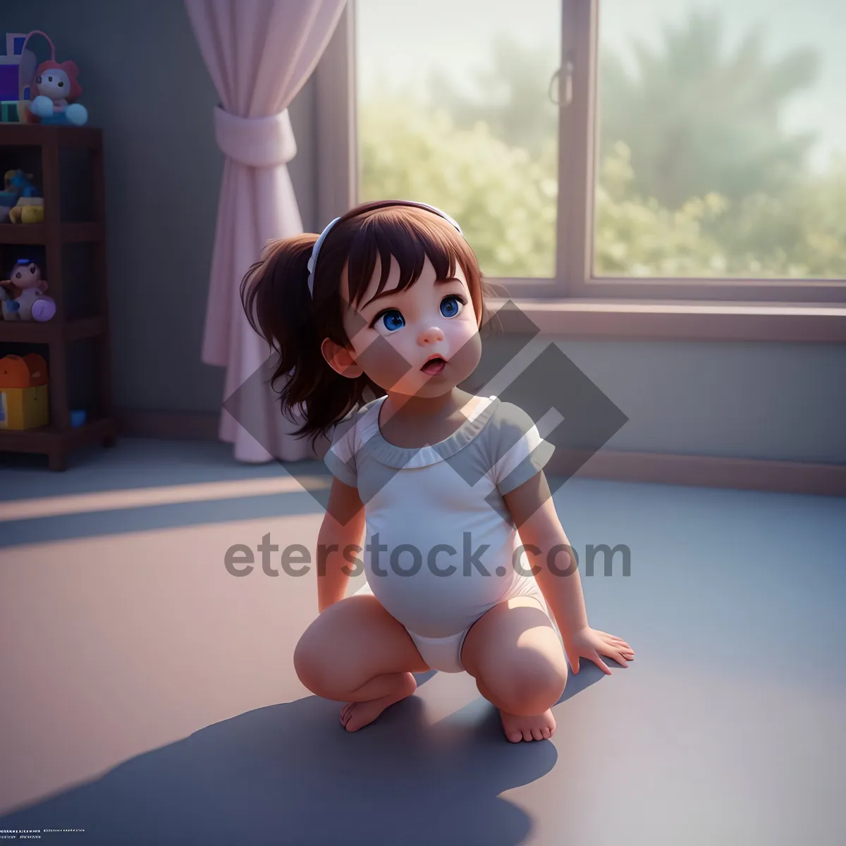 Picture of Happy Child with Doll, Innocent and Cute