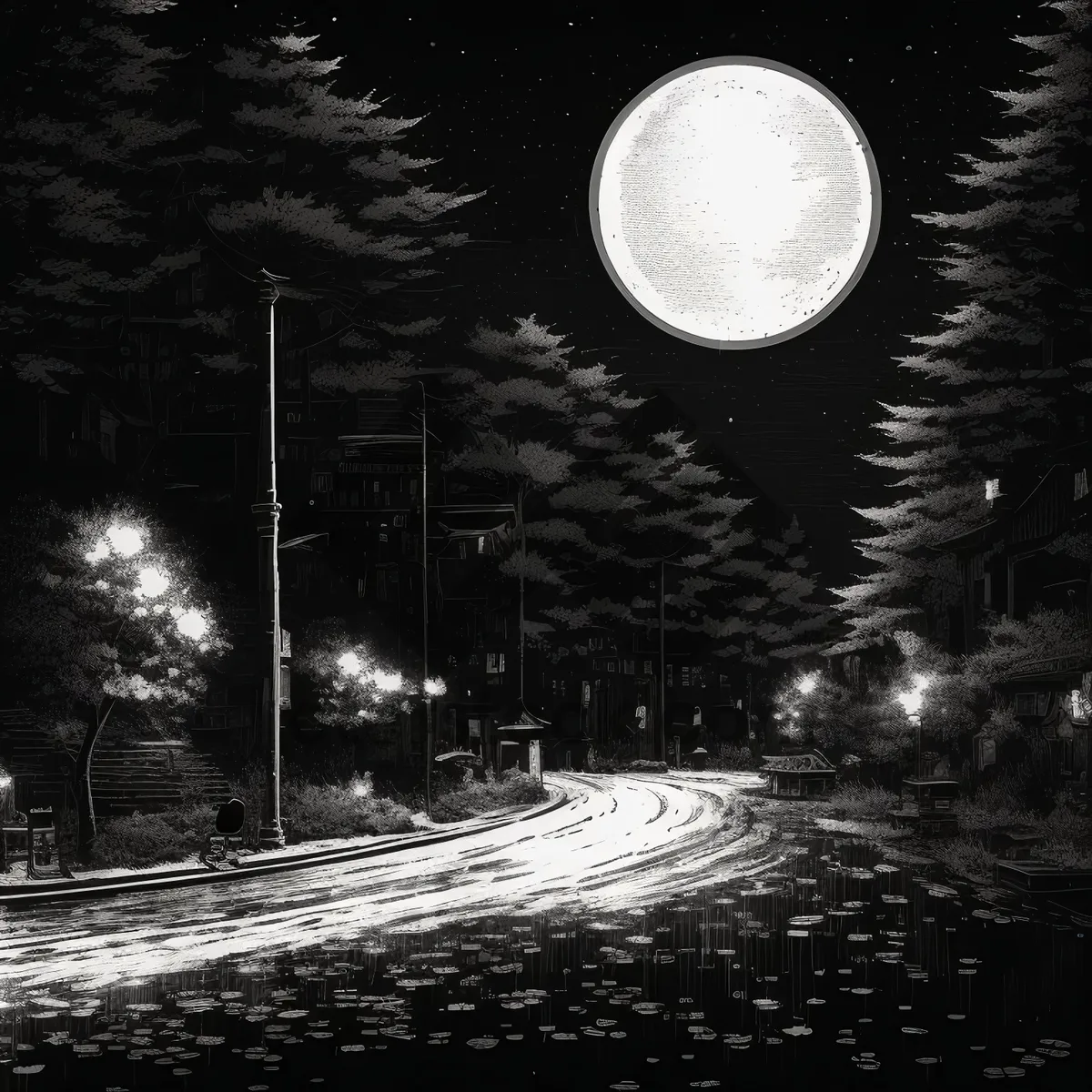 Picture of Dark Night Sky with Full Moon and Stars