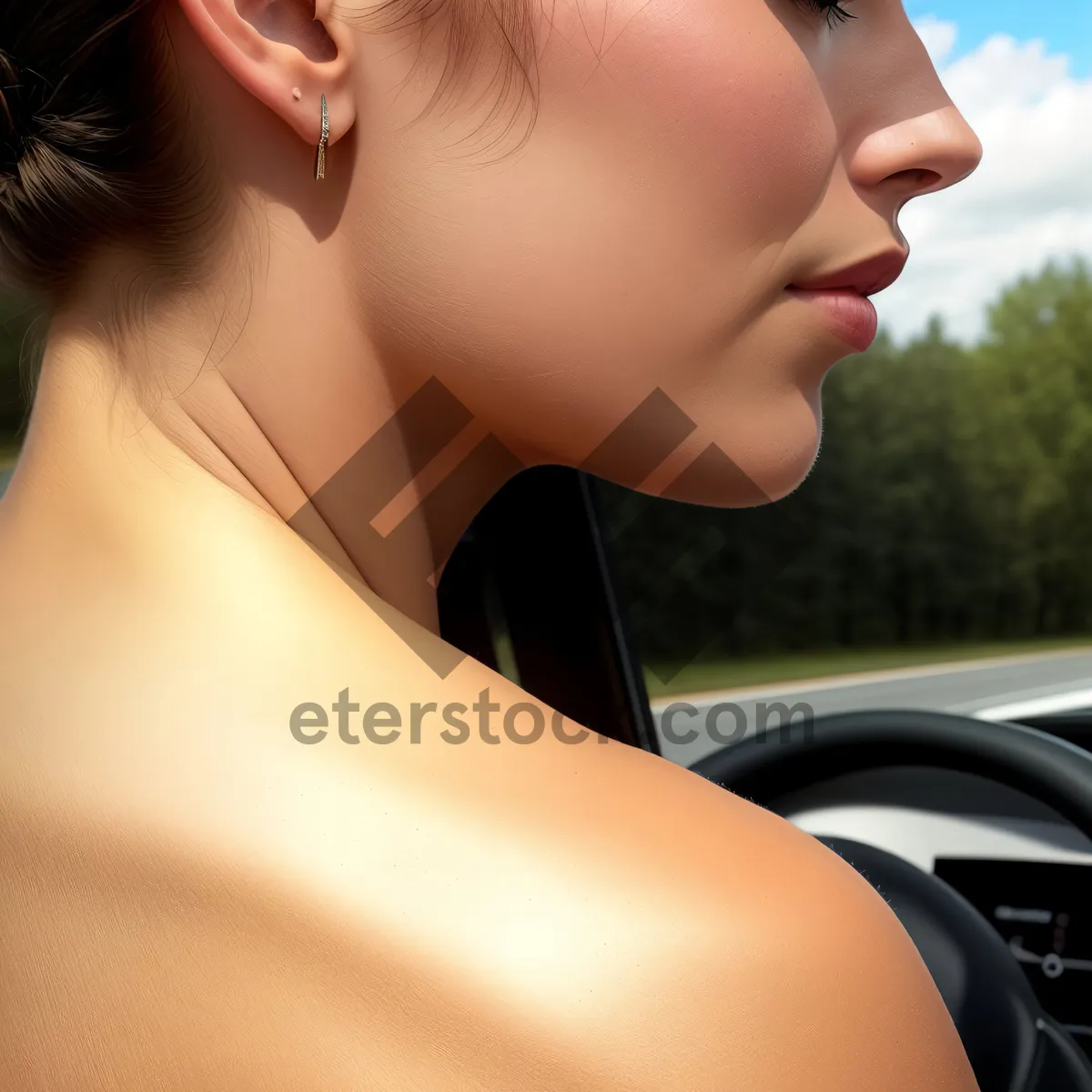 Picture of Seductive Cover Girl Model Poses with Seat Belt in Fashionable Car