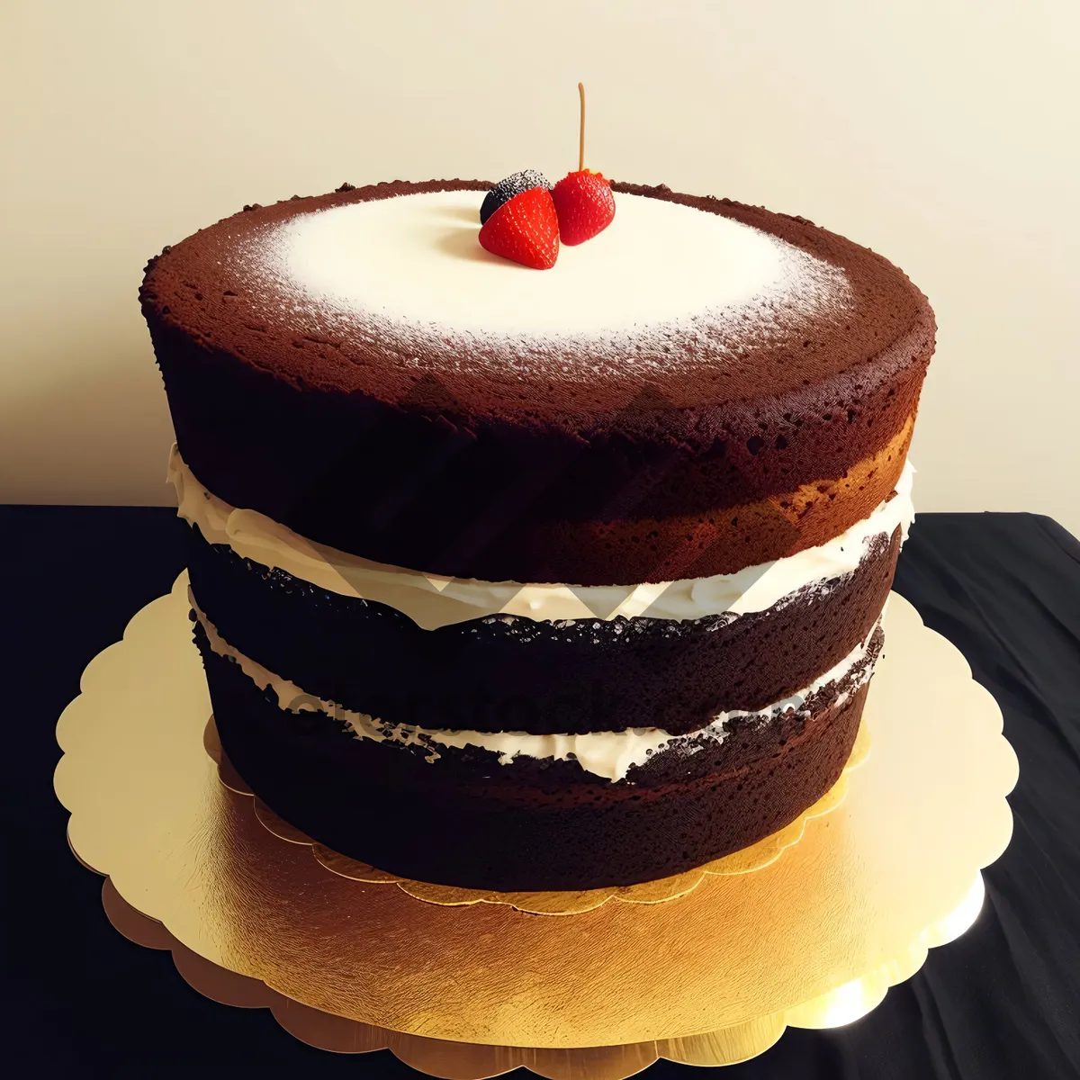 Picture of Delicious Birthday Cake with Chocolate Icing and Fruit