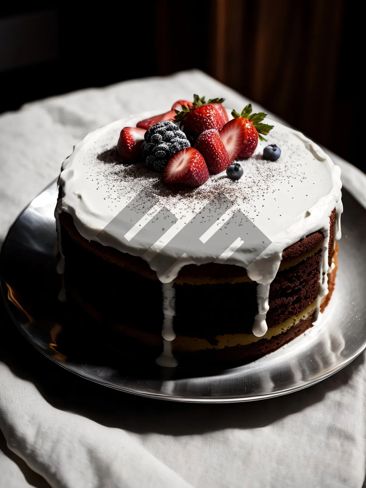 Picture of Delectable Chocolate Berry Mint Pastry with Sauce