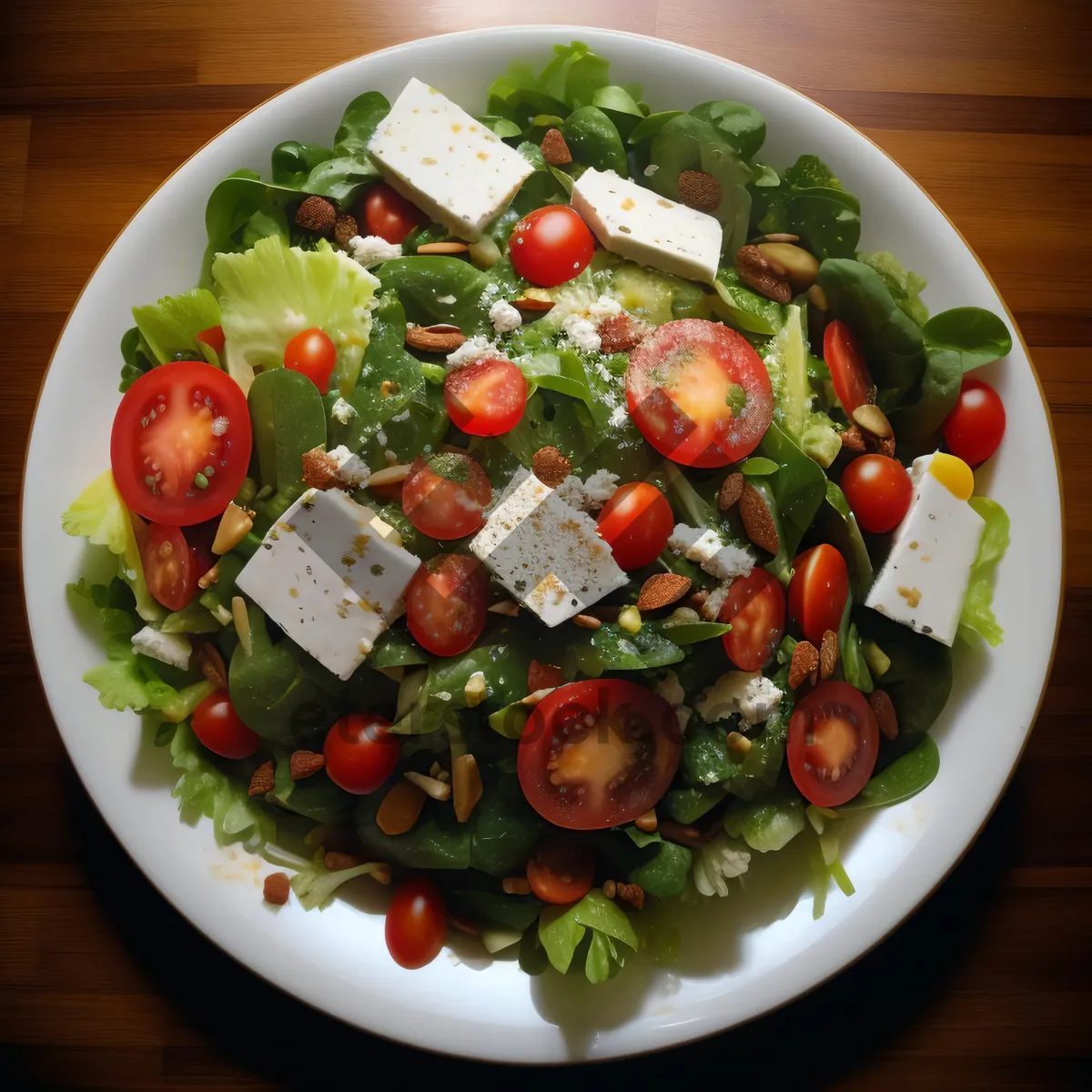 Picture of Fresh Vegetable Salad with Cheese and Olive Oil dressing