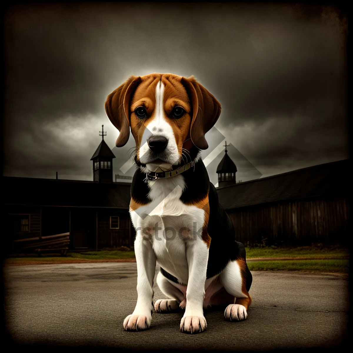 Picture of Brown Beagle Puppy with Collar - Adorable Domestic Dog Portrait