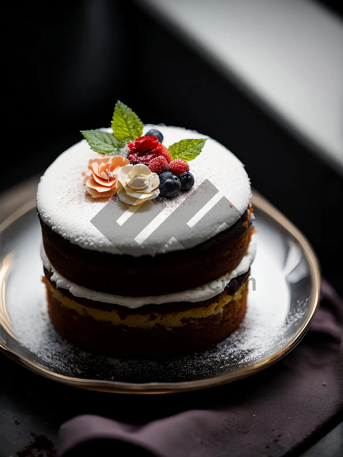 Picture of Delicious Strawberry Chocolate Cake with Fresh Berries